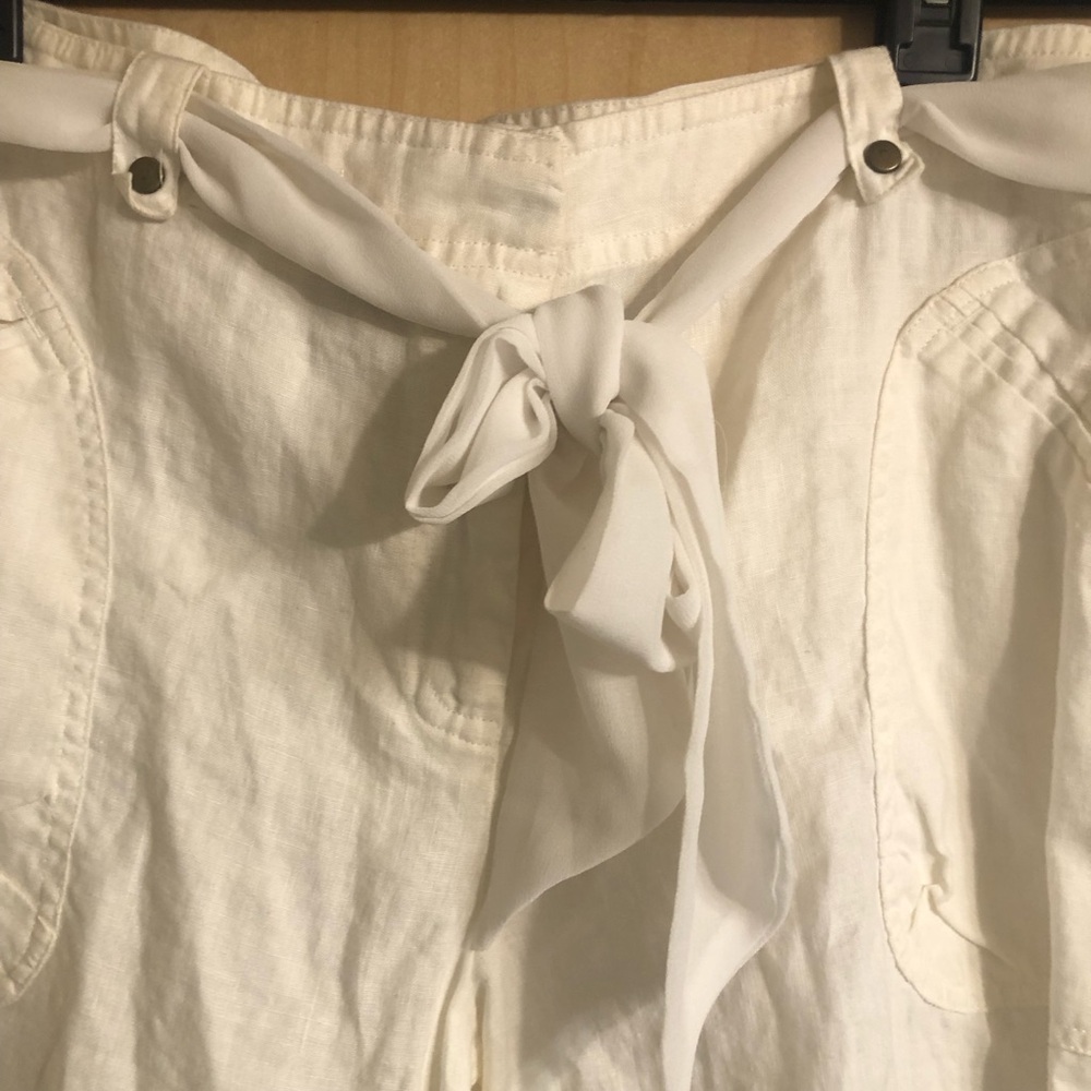 White Linen Pants with removable Scarf Belt! Size 14